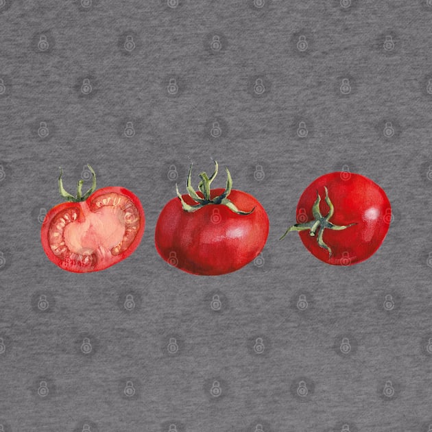 Three Red Tomatoes. Watercolor Painting by ArchiTania